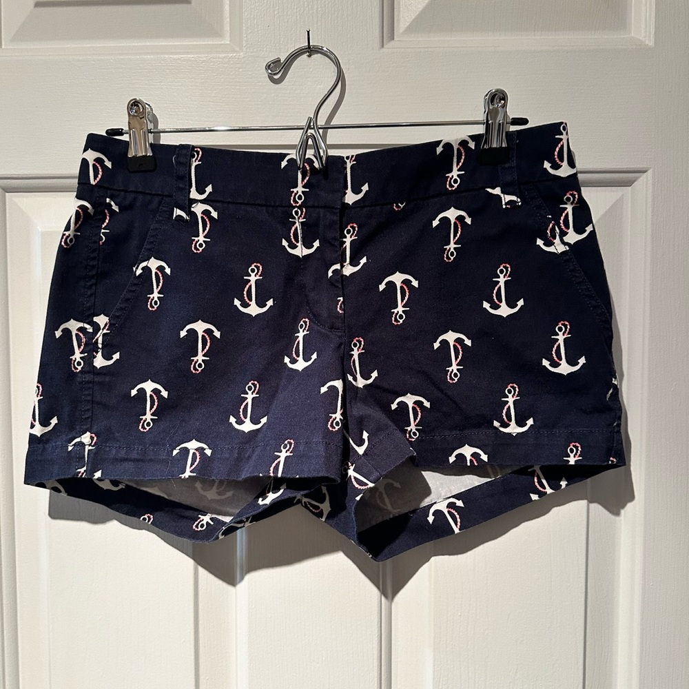Nautical J. Crew Chino Navy Blue Anchor Shorts. Size 2